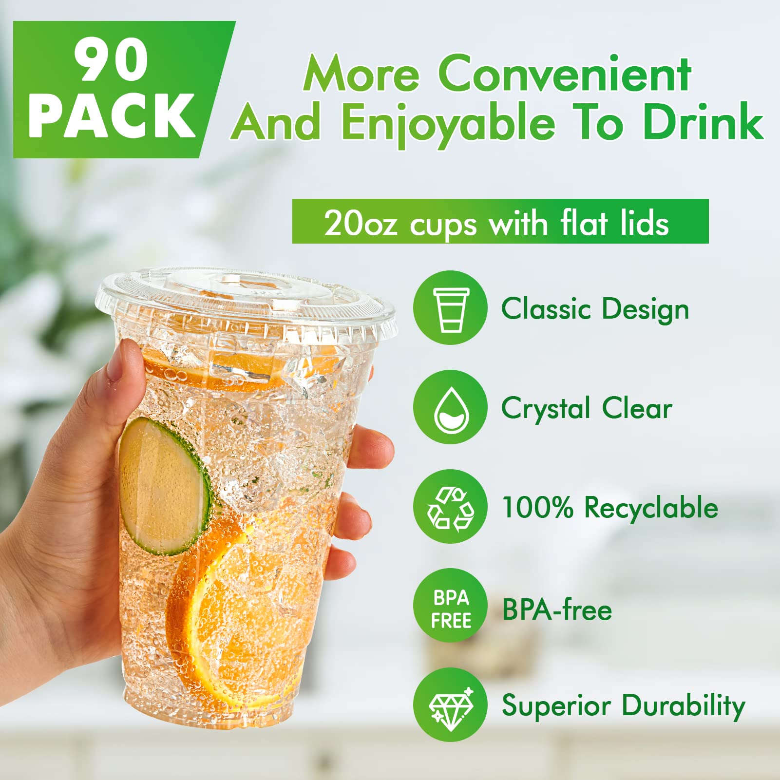 Lilymicky 200 Sets 10 oz Clear Plastic Cups With Flat Lids, 10 Ounce Disposable Drinking Cups for Smoothie, Slurpee, or Any Cold Drinks