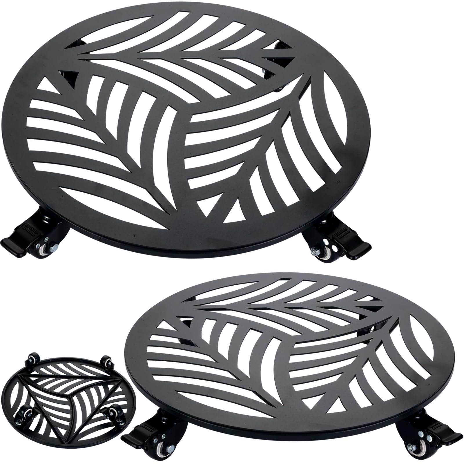 1 Pack 12 inches Large Metal Plant Caddy with 3 PU Metal Wheels Rolling Plant Stand with Casters Indoor Outdoor Wheeled Planter Roller Base Pot Movers Plant Dolly Coaster Trolley Black