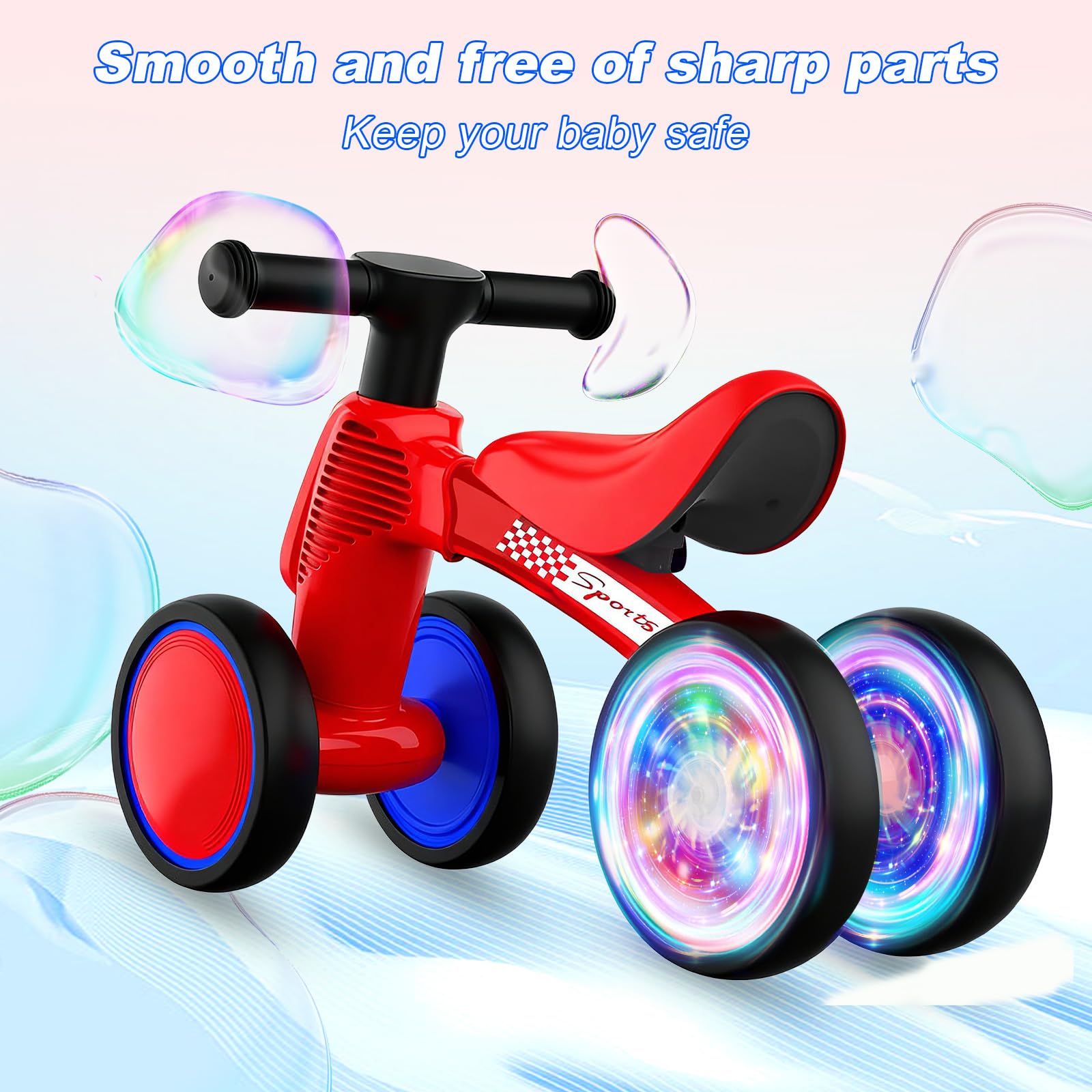 Colorful Lighting Baby Balance Bike Toys for 1 Year Old Boy Gifts, 10-36 Month Toddler Balance Bike, No Pedal 4 Silence Wheels & Soft Seat First Bike, One Year Old Boy Birthday Gift.