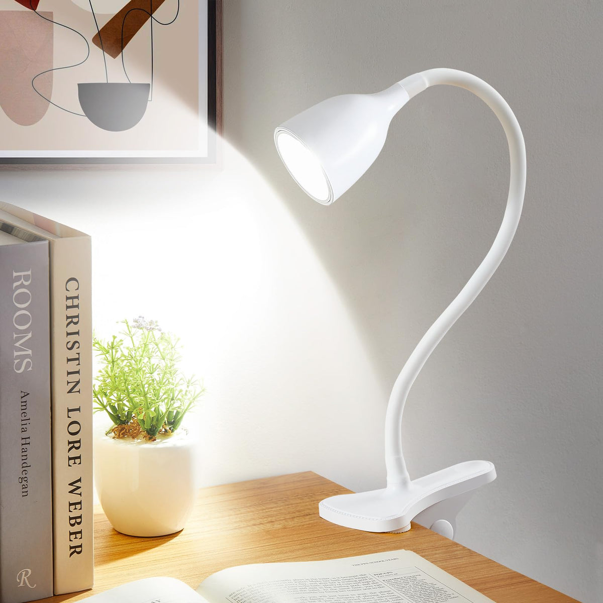 EJIAXIN Gooseneck Desk Lamp 360° LED Flexible Reading Light Small Desk Lamps for Small Spaces Home Office Bedroom College Dorm Desk Bookshelf Nightstand Table Lamp (Purple)