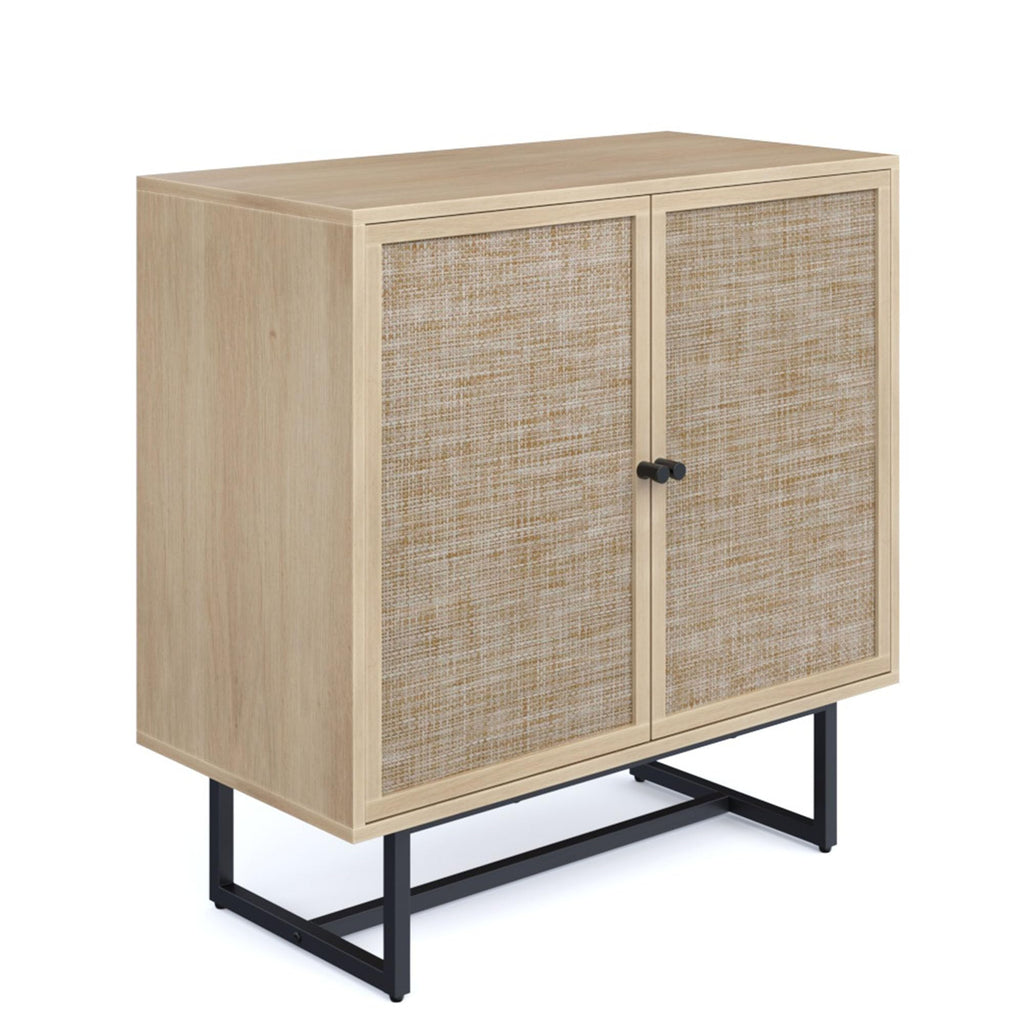 Nathan James Kova Rattan Wood Accent Sideboard Storage Cabinet with Matte Metal Frame, Adjustable Interior Shelves and Cane Doors, for Hallway, Entryway or Living Room, Black Oak/Cane