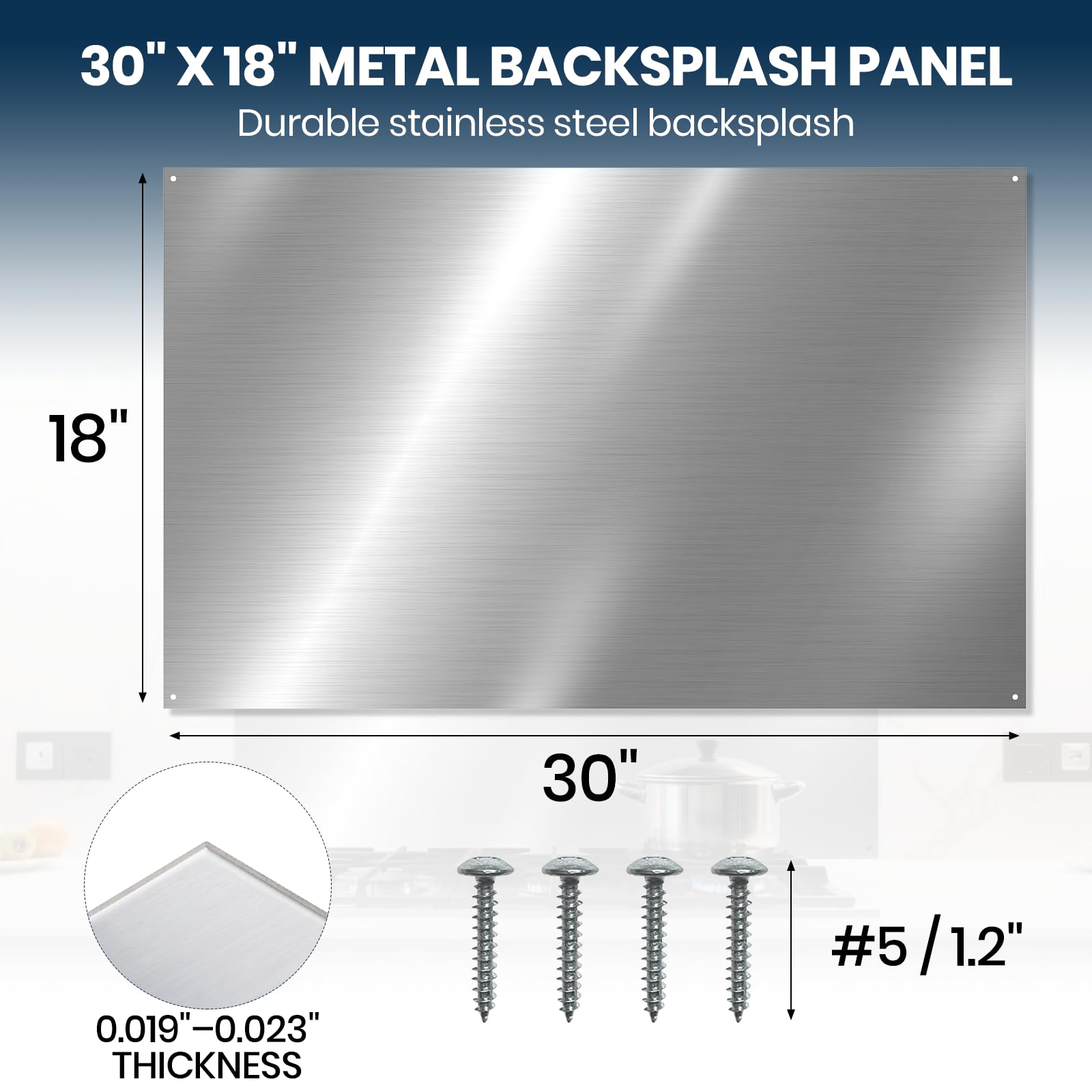CALPALMY 30"x18" Metal Backsplash Panel for Stove – Reversible Metal Stove Backsplash Sheet with Pre-Drilled Holes, Easy-to-Clean Splatter Guard for Kitchen Walls, Includes Mounting Screws