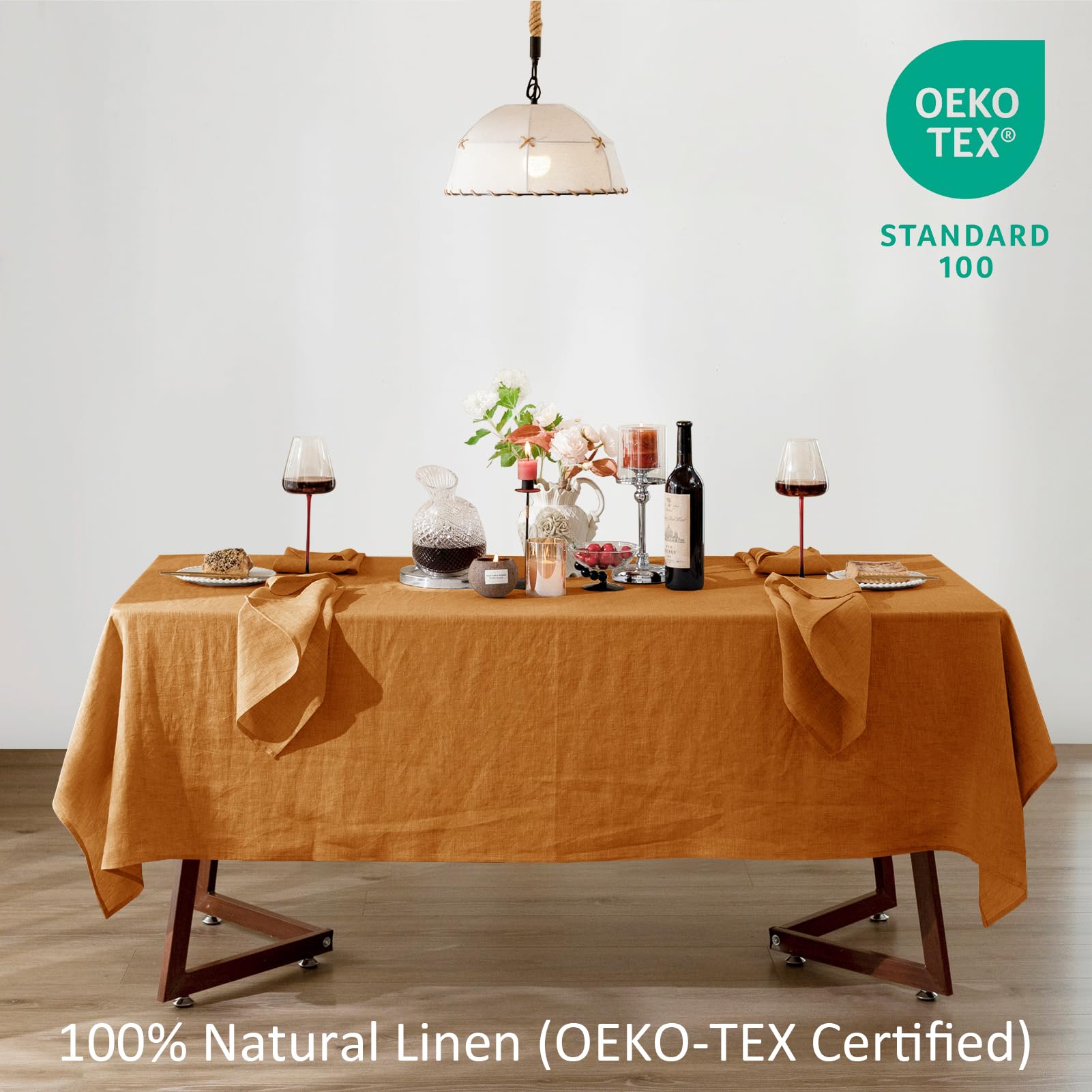 Talasily Linen Tablecloth 100% Pure Linen Table Cloth 60x84 Inches Rectangle Tablecloths Washable Cloths for Kitchen, Dining, Buffet Parties, Holidays, Picnic, Weddings and Restaurants-Caramel