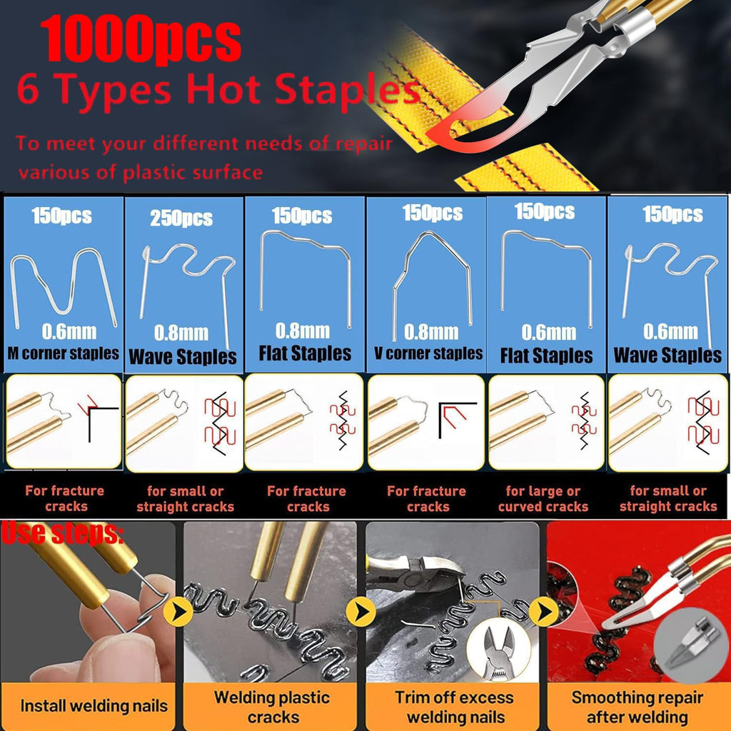 Upgraded 220W Plastic Welder, 2 in 1 Plastic Welding Repair Welder Kit 1000PCS Hot Stapler Soldering Gun with 100PCS Plastics Welding Rods Car Bumper Repair Kit for Most Plastics(Black)