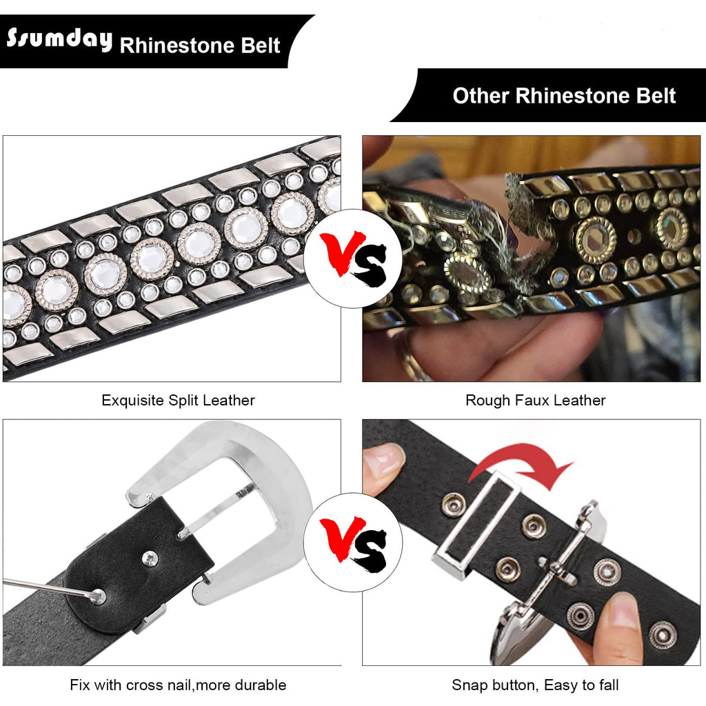 Men Women's Rhinestone Bling Studded 1.5" Leather Belts for Jeans Pants with Fashion Silver Buckle
