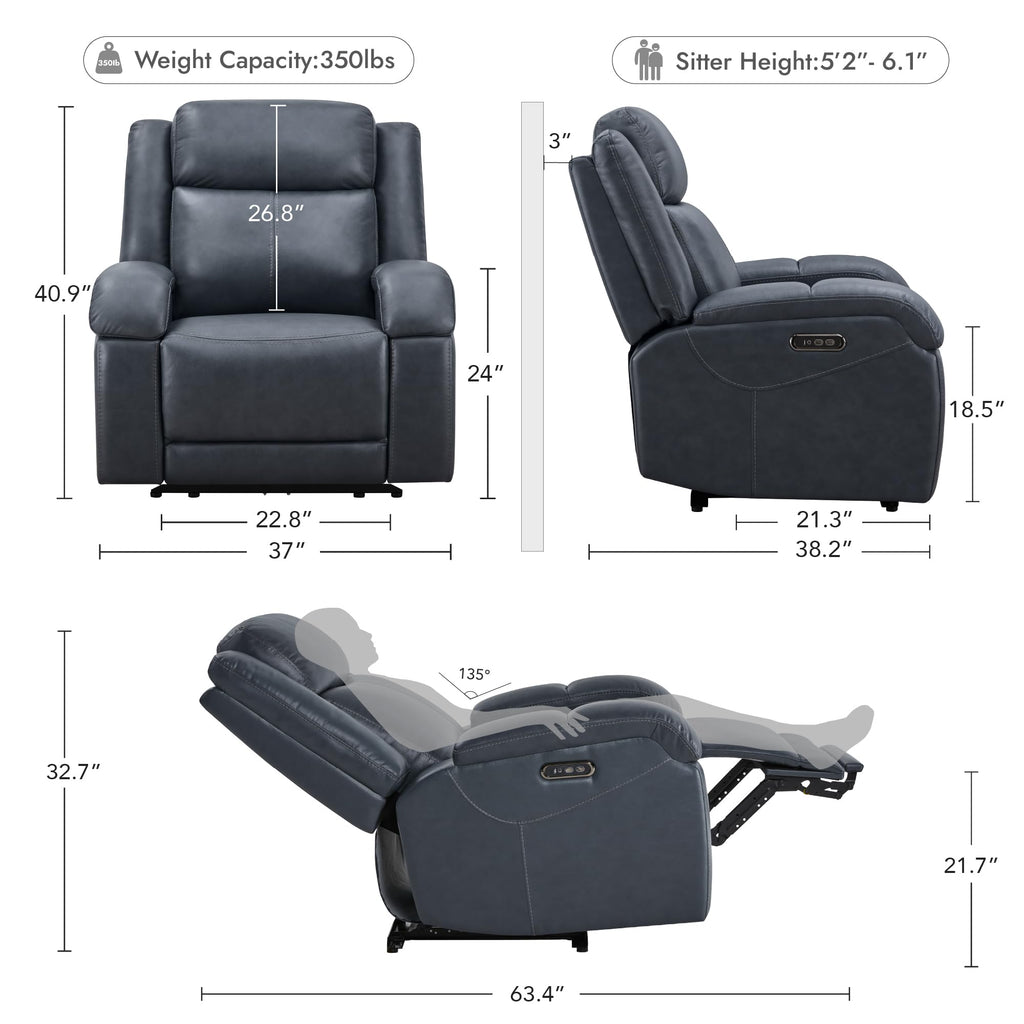 Watson & Whitely Genuine Leather Power Recliner Chairs for Adults, Wall Hugger RV Recliner with Power Headrest & Charging Ports, Electric Recliner Sofa Chair for Living Room, Black