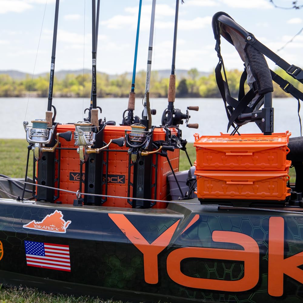YakAttack BlackPak Pro 13" x 13" Fishing Crate with 3 Rod Holders - Battleship Grey | Compact Tackle Storage Box & Gear Organizer for Kayaks | Lightweight, Durable & Customizable Marine Accessory