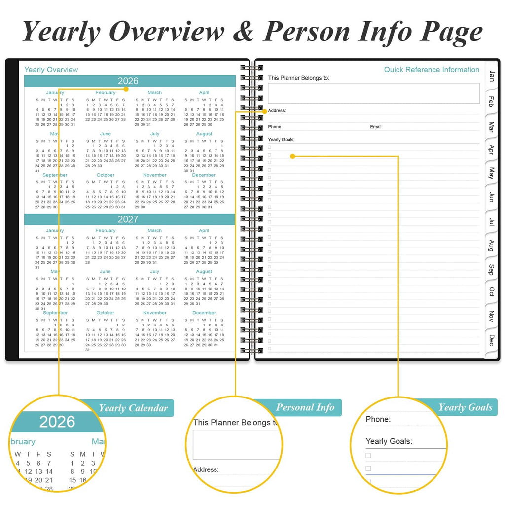 2026-2027 Daily & Monthly Planner - One Page Per Day, Daily Planner from July 2026 to June 2027, Planner 2026-2027 with 12 Monthly Tabs, 6.4" x 8.5", Black