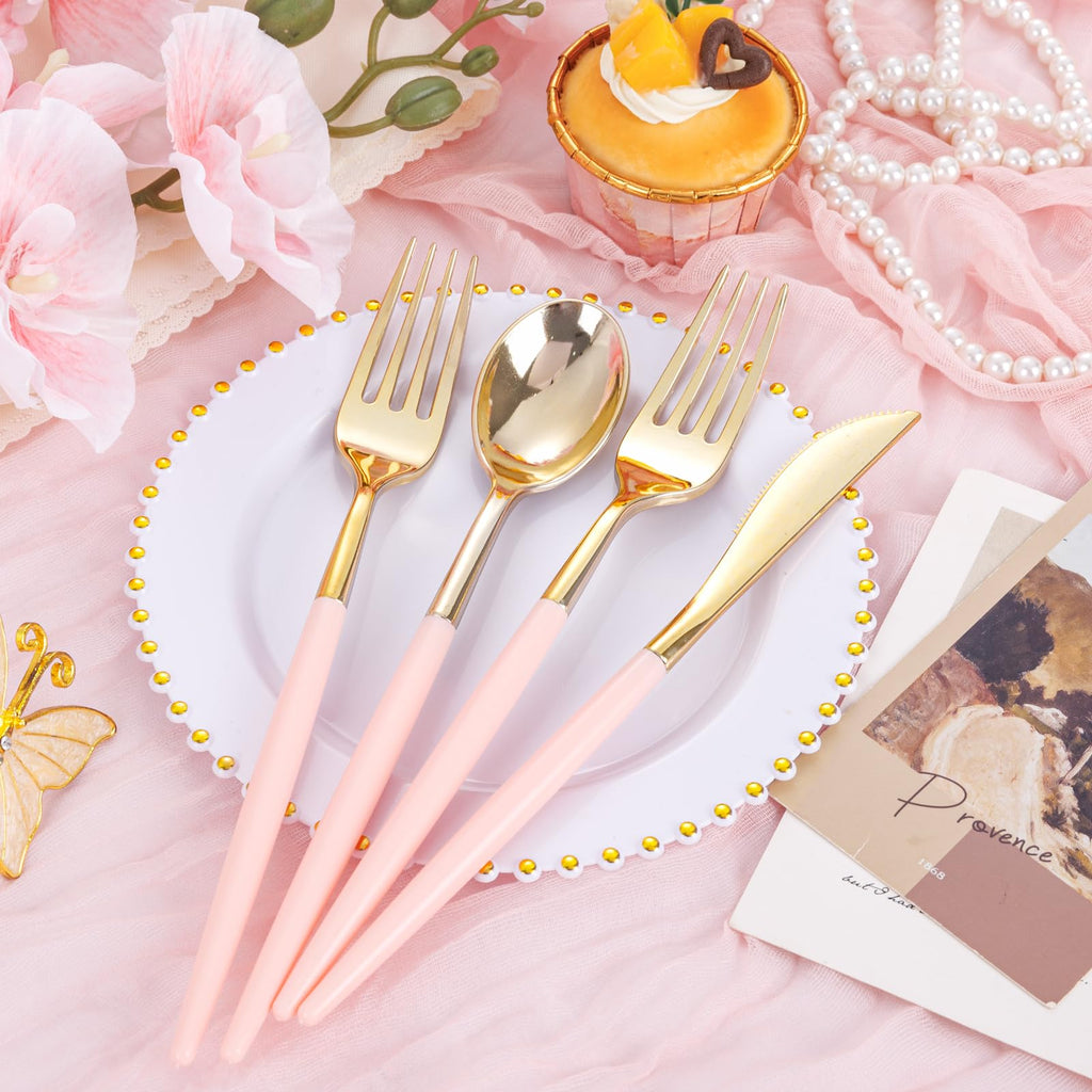 Supernal 102 Pcs Black and Gold Plastic Silverware Set,Heavy Duty Gold Disposable Cutlery for 34 Guests (34 Forks,34 Spoons,34 Knives),Elegant Plastic Flatware for Weddings,Parties & Upscale Events