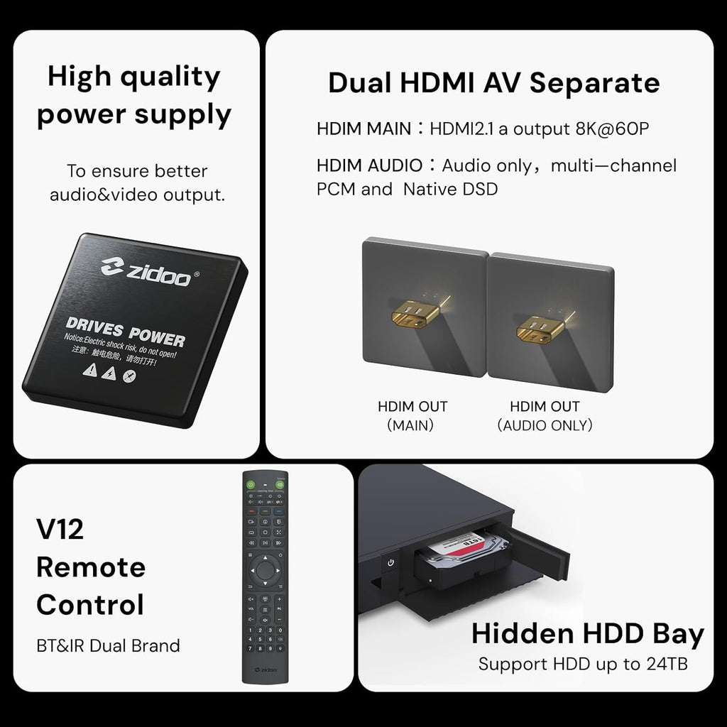 zidoo Z3000 PRO-8K HDR Media Player, Amlogic S928X-K Processor 8G+64G, Base on Android 11os, Support DV,HDR10+ and All HDR Technoly,BDMV/BDISO