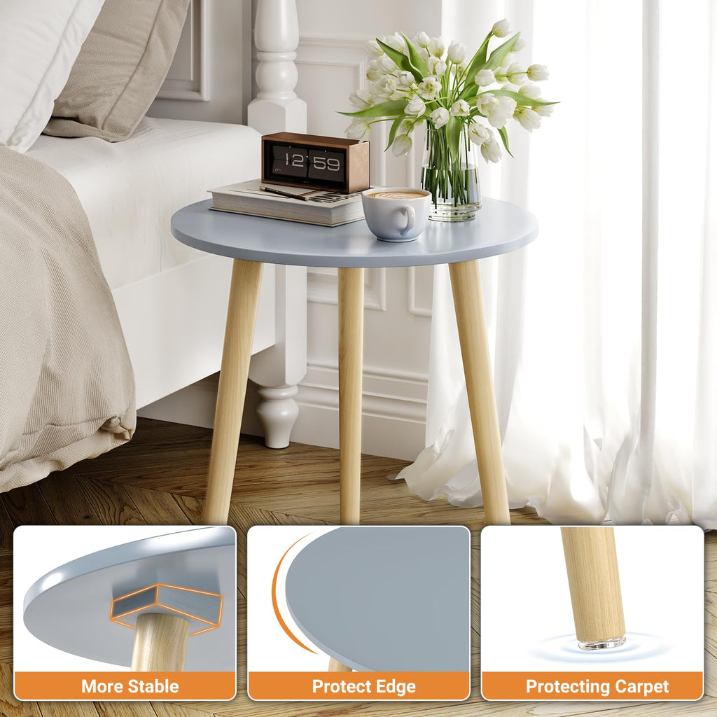 Apicizon Black Round Side Table, Black End Table Bedside Table Nursery with Wood Legs, Nightstand for Living Room, Bedroom, 16.5 x 20.5 Inches
