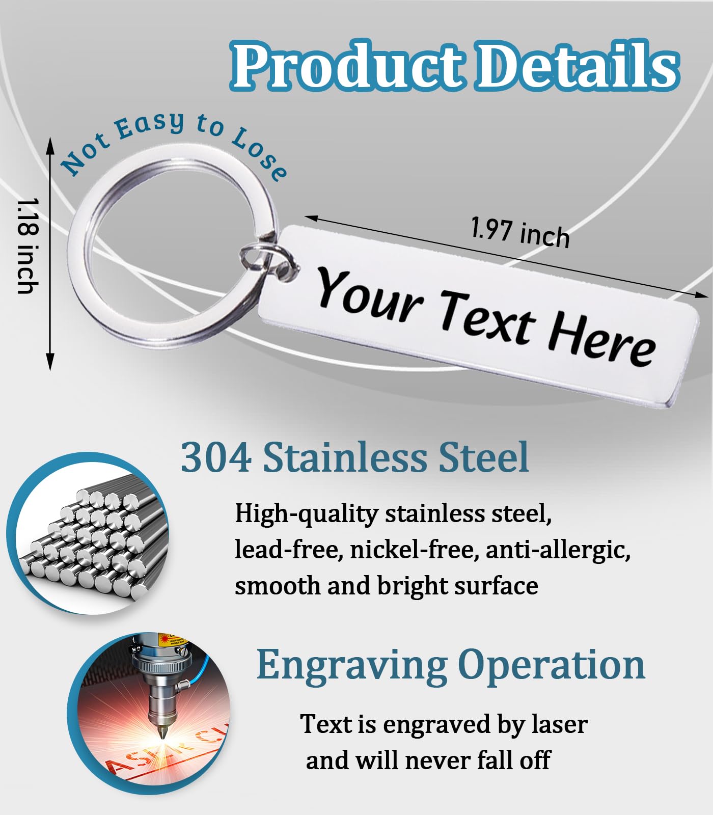 Customized Double-sided Keychain Stainless Steel Personalized Engraved Text Name Keychain Gifts for Men and Women