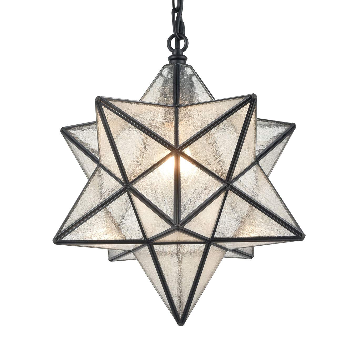 14'' Moravian Star Pendant Light Seeded Glass Star Lights with Adjustable Hanging Chain Light for Kitchen Bedroom Dining-Dimmable