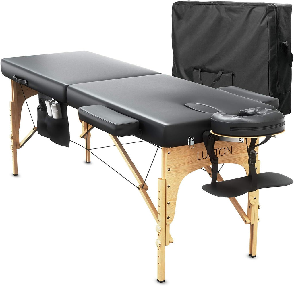 Memory Foam Massage Table Premium Portable Foldable Massage Bed Height Adjustable 72 Inches Long 27 Inches Wide Home Salon Spa Bed Tattoo Table with Accessories & Carrying Case Easy Set Up