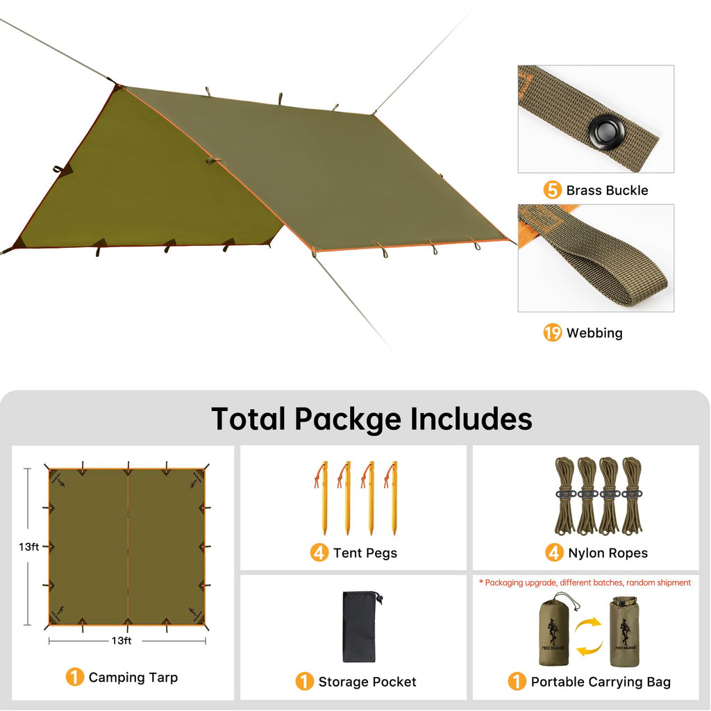Free Soldier Waterproof Portable Tarp Multifunctional Outdoor Camping Traveling Awning Backpacking Tarp shelter Rain Tarp
