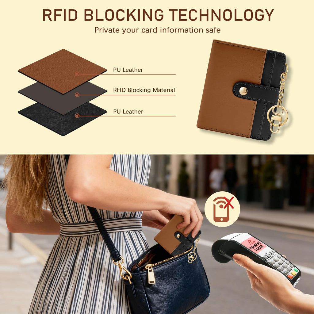 Jogjam Small Ladies Wallet, Rfid Slim Thin Compact Credit Card Women Wallet, PU Leather Bifold Cash Wallet, Zipper Coin Pocket & ID Window, Female Gifts Beige and Brown