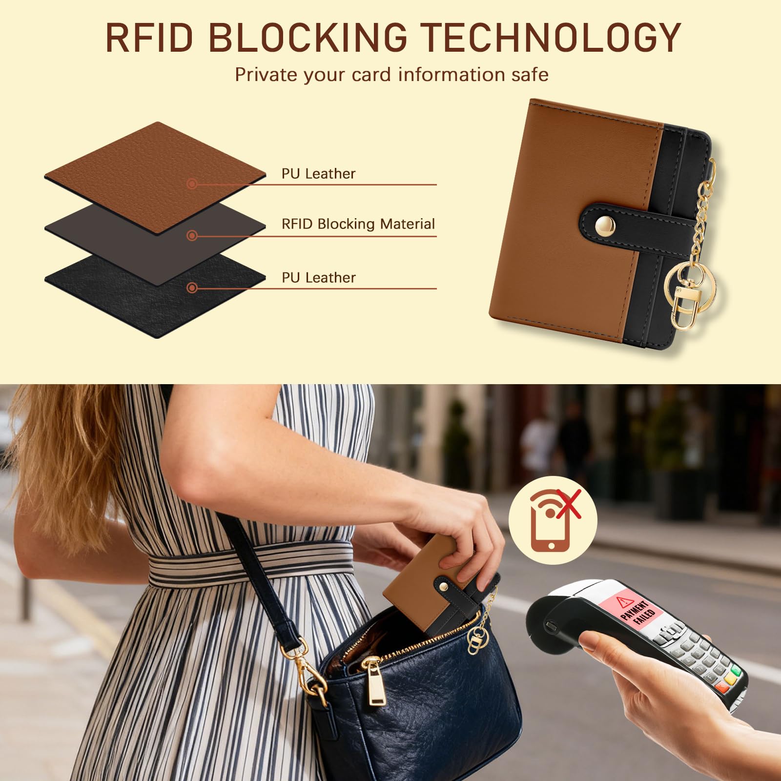 Jogjam Small Ladies Wallet, Rfid Slim Thin Compact Credit Card Women Wallet, PU Leather Bifold Cash Wallet, Zipper Coin Pocket & ID Window, Female Gifts Beige and Brown