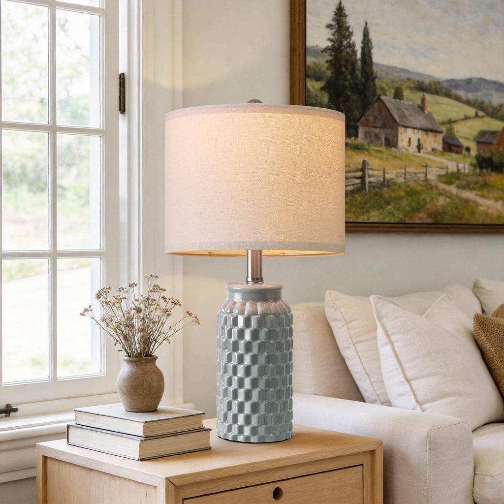 USumkky 20.5" Gold Modern Ceramic Bedside Lamp Set of 2 for Bedroom Decor Farmhouse Table Lamp for Living Room Office Dorm