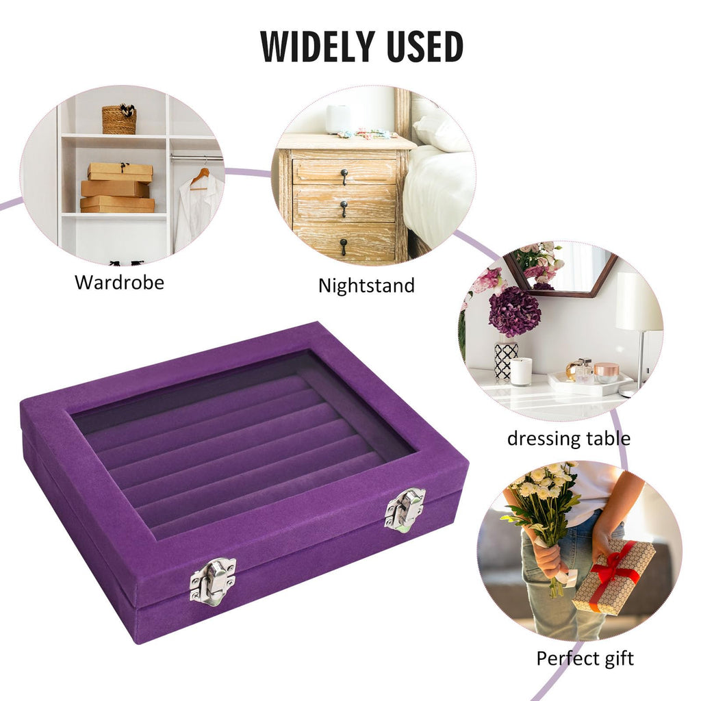 Vicoter Rings Organizer Tray 7 Slots Velvet Jewelry Earring Storage Box with Transparent lid Jewelry Display Case for Girls Wife Mom Women (Beige)