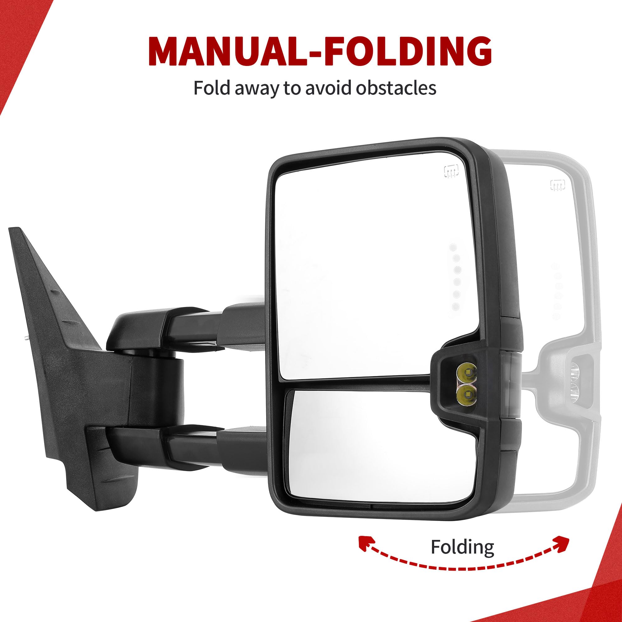 YITAMOTOR Towing Mirrors Compatible with 07-13 Silverado 1500 2500 3500 Tahoe Suburban Avalanche GMC Sierra Yukon Cadillac LED Turn Signal Light Power Heated Manual Telescoping Folding