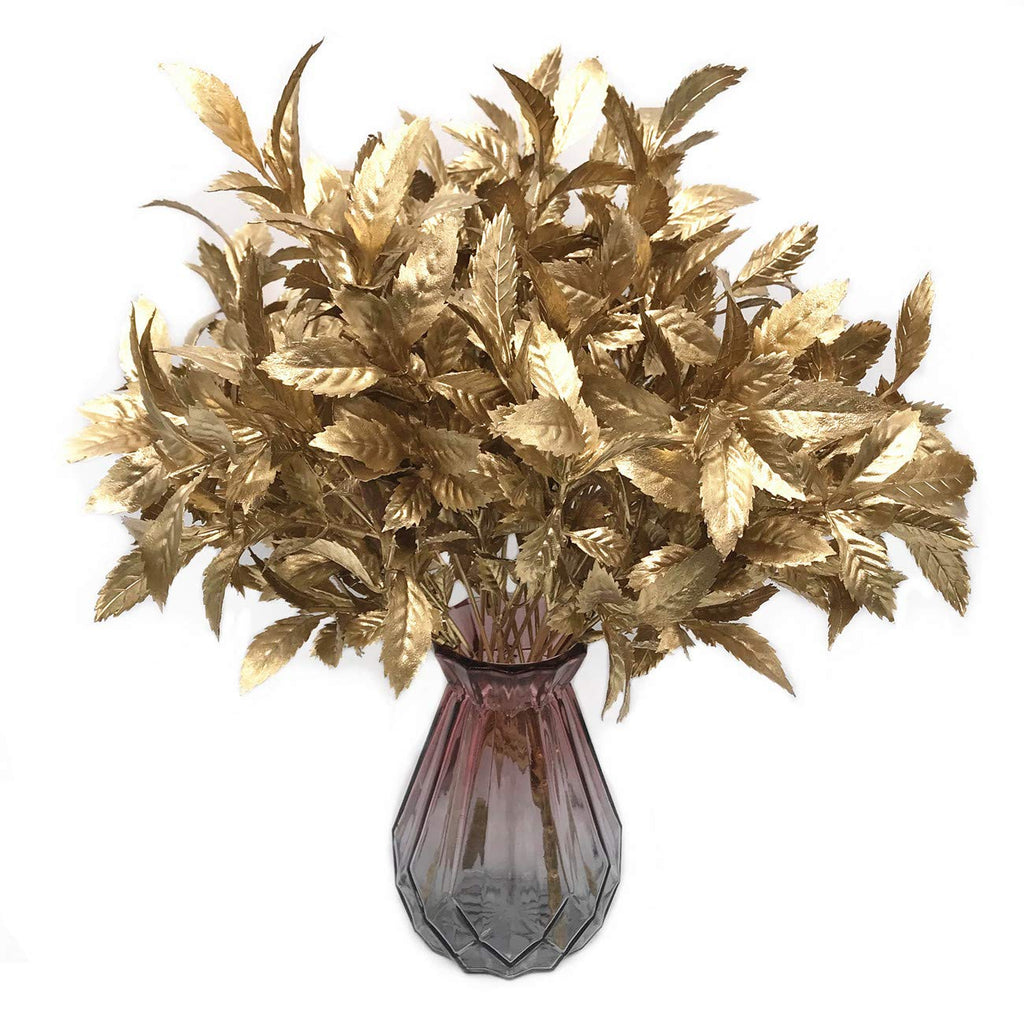Christmas Decor Artificial Plants, PASYOU Gold Fake Antlers Plastic Grass Shrubs Leaves Indoor Outdoor Home Garden Party Hotel Verandah Wedding Event Faux DIY Decoration - 30 Inch Golden 2 Bunches