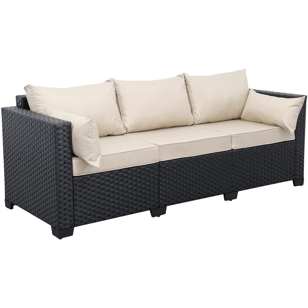 Rattaner Outdoor Furniture Outdoor Couch Patio Furniture 3-seat Sofa Deep Seat High Backrest with Waterproof Cover and Anti-Slip Cushions, Light Grey