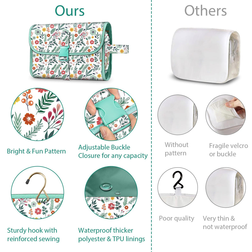 FINTIE Portable Toiletry Cosmetic Travel Bag, Large Water Resistant Hanging Makeup Organizer Storage Pouch Case for Women Girls (Blooming Hibiscus)