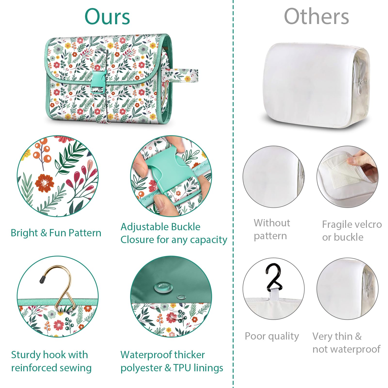 FINTIE Portable Toiletry Cosmetic Travel Bag, Large Water Resistant Hanging Makeup Organizer Storage Pouch Case for Women Girls (Blooming Hibiscus)
