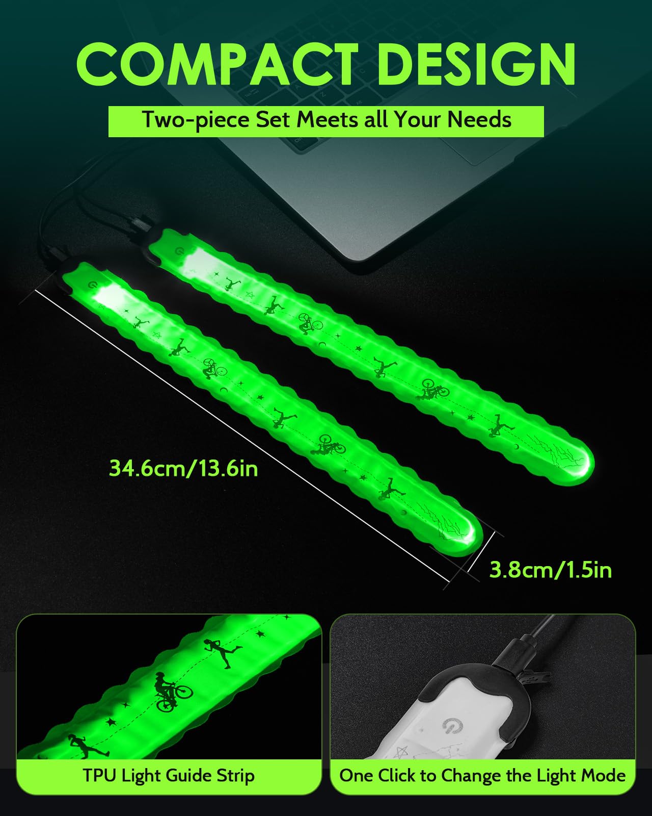 Fitense Rechargeable LED Armband 2-Pack, High Visibility Running Gear for Night Safety, 5 Colors & 3 Modes Light Up Wristbands for Night Walking, Cycling, Running Gift for Women Men Kids，White