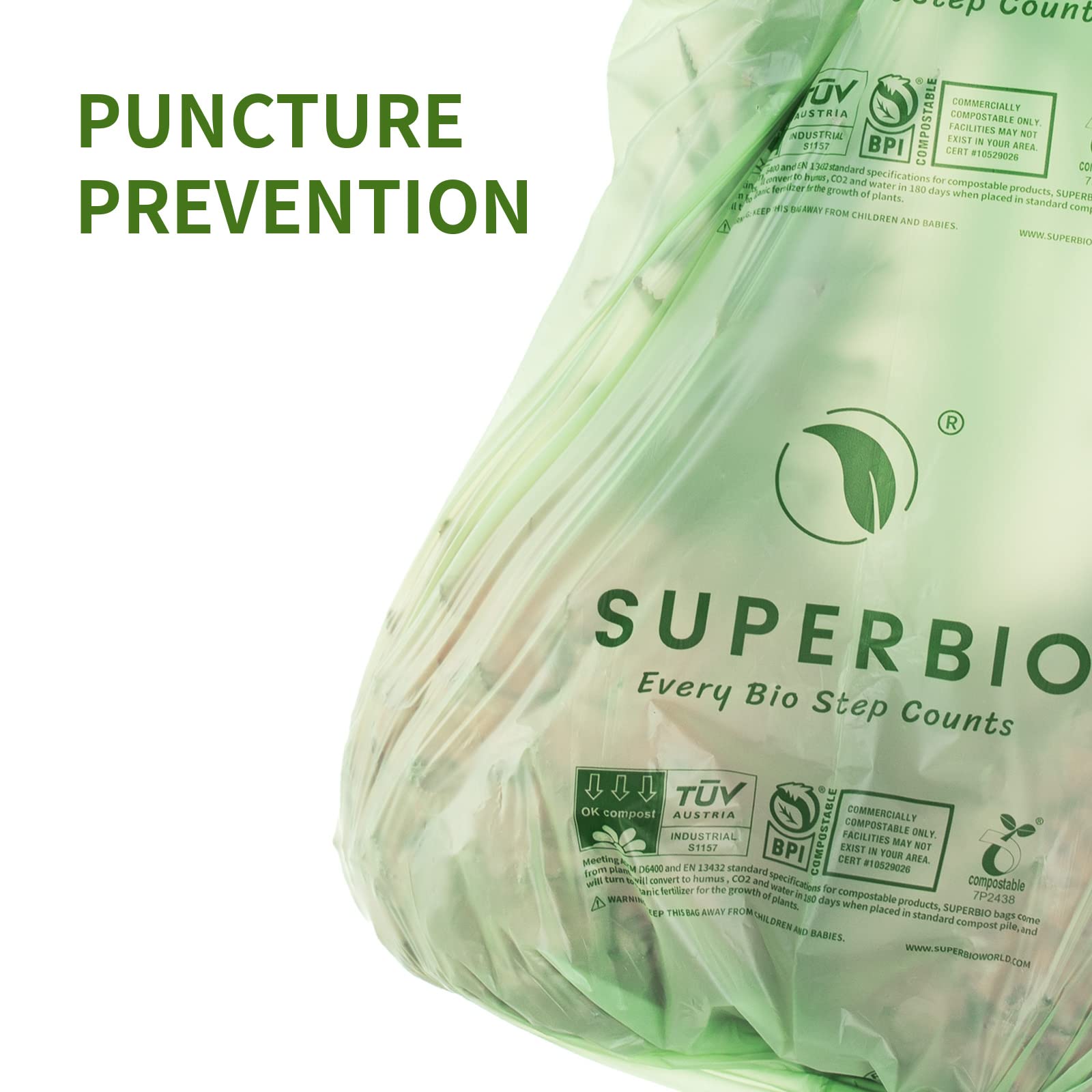 SUPERBIO 1.6 Gallon Handle Tie Compostable Food Scrap Bags, Small Compost Bags with Handles, 50 Count, 2 Pack, BPI & OK compost INDUSTRIAL