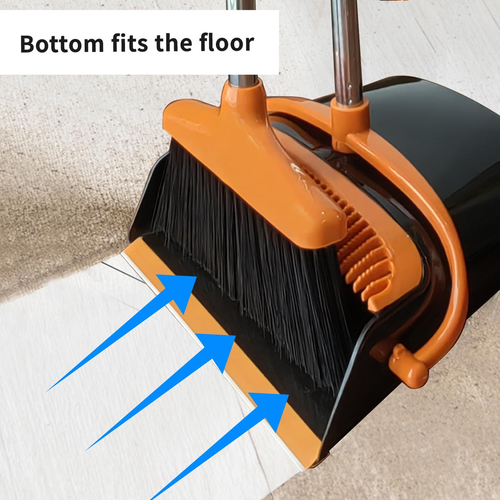Broom with Dustpan Combo Set 54” Long Handle Household Dust Pan for Home Office Kitchen Cleaning （Black & Grey）