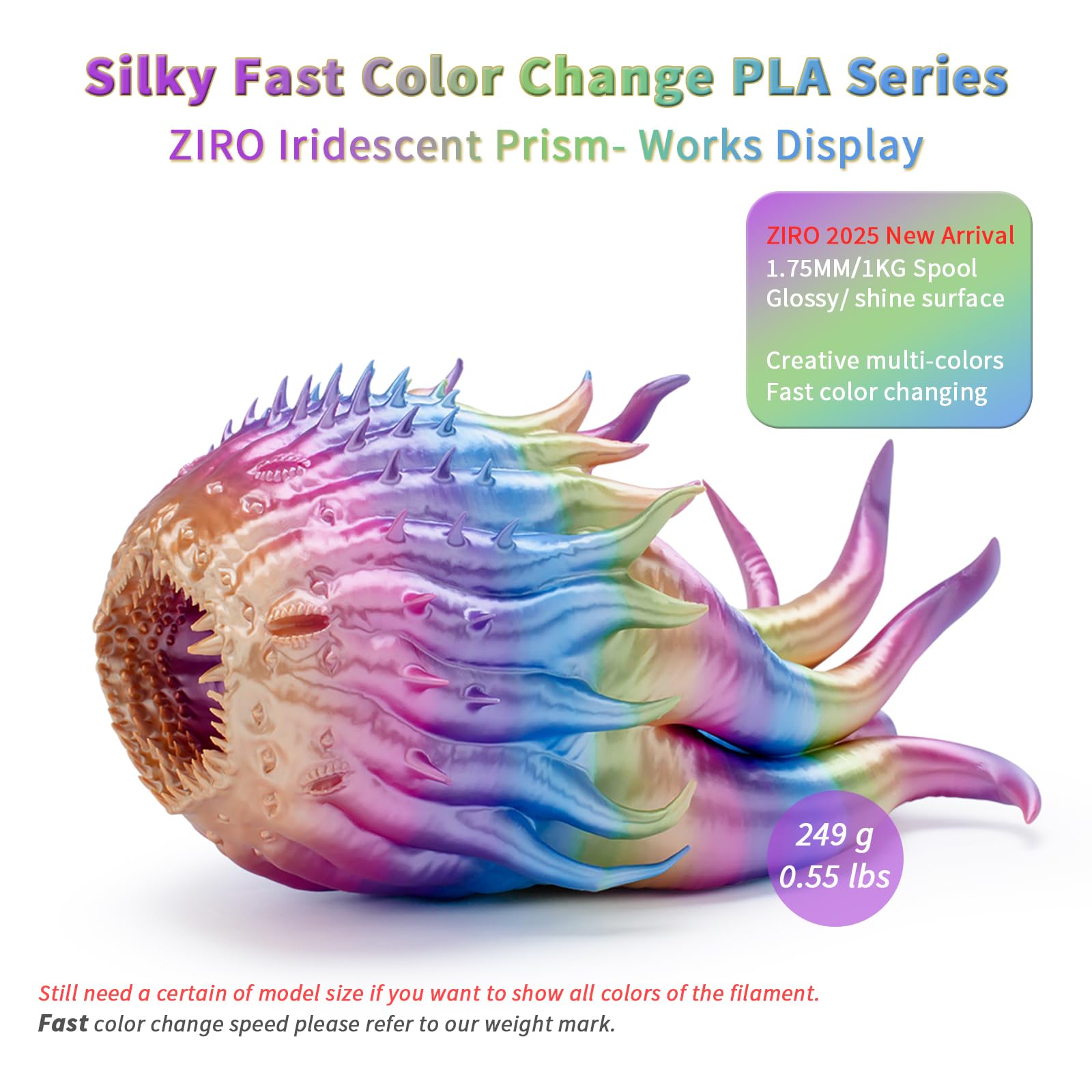 ZIRO Fast Color Change PLA, 1.75mm Color Gradient Filament, Glossy Rainbow PLA Filaments, Fit Most 3D Printer Pen, Shiny Surface 1KG/2.2lbs Spool, Aqua Sky (Silk)
