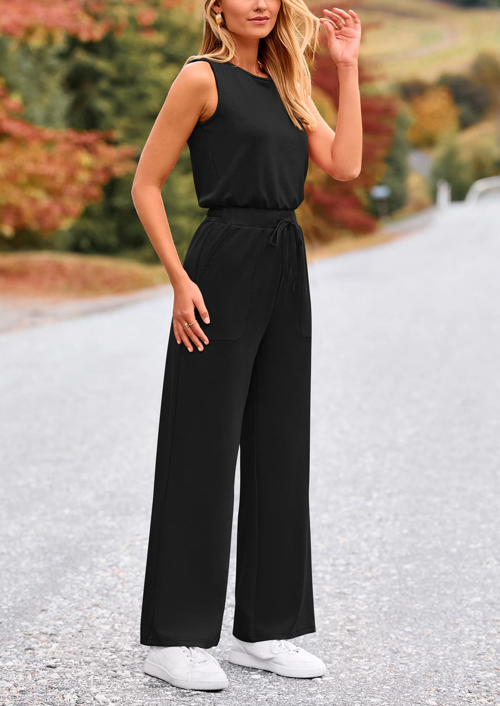 PRETTYGARDEN Jumpsuits for Women Casual 2026 Summer Sleeveless Wide Leg Pants Rompers One Piece Beach Vacation Spring Outfits