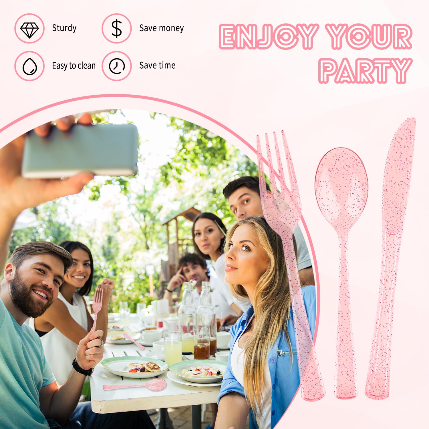 150 Pack Plastic Silverware,Disposable Cutlery Set Heavy Duty Utensil Sets 50 Forks 50 Knives 50 Spoons for Brithday, Wedding,Home School Party Picnics Restaurant Outdoor Events (Black)
