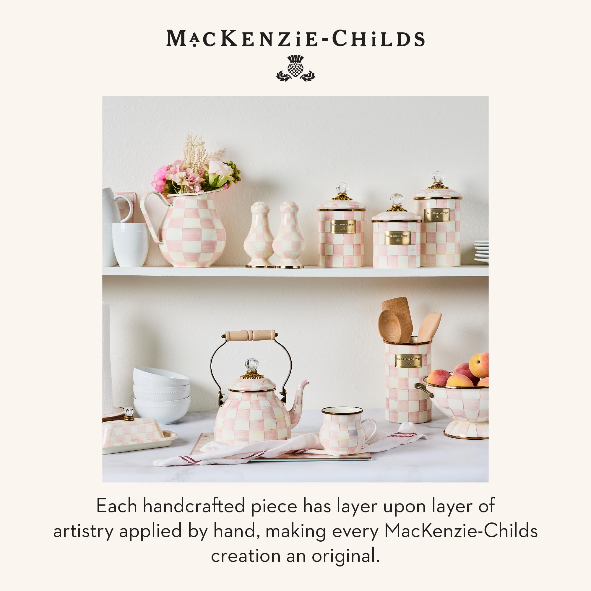 MACKENZIE-CHILDS Enamel Utensil Holder, Stylish Kitchen Countertop Organizer, Wild Rose Brown