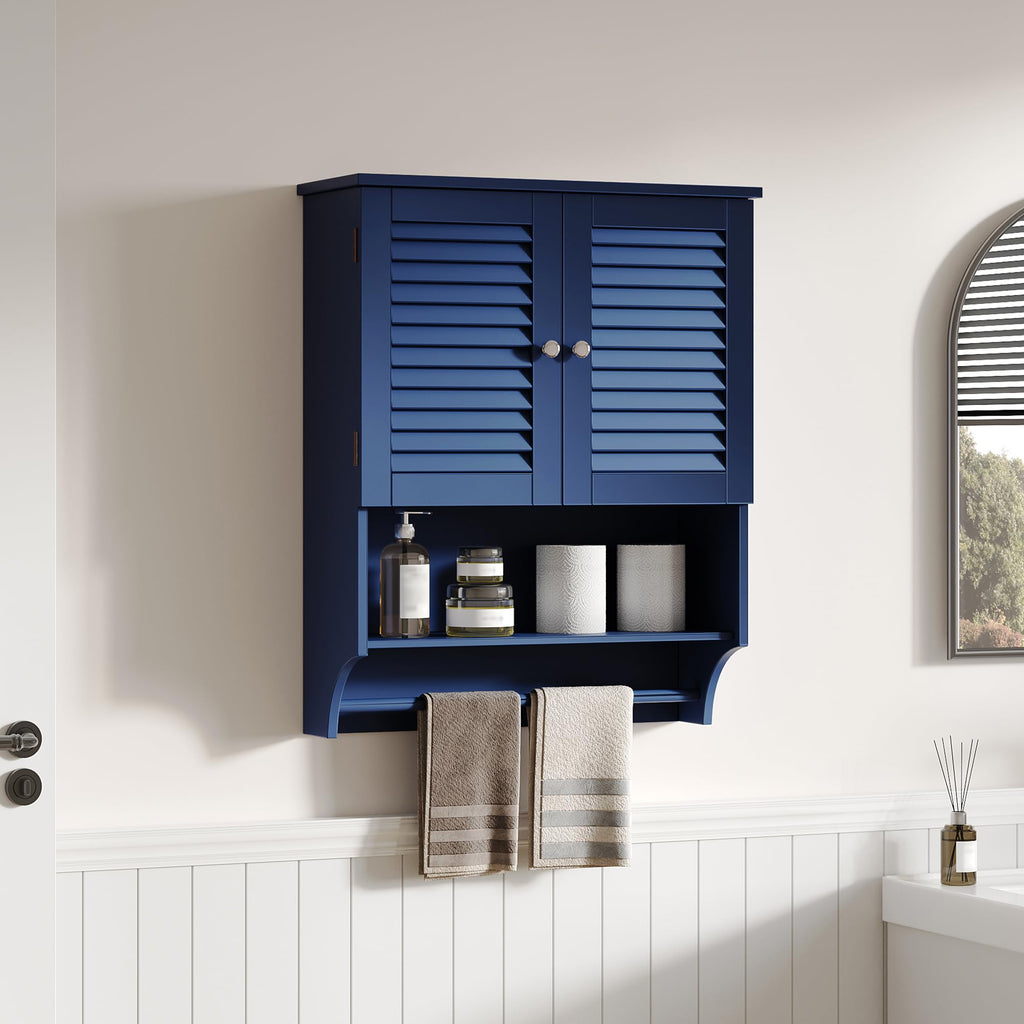 ChooChoo Bathroom Wall Cabinet, Medicine Cabinet, 2 Doors Over The Toilet Space Saver Storage Cabinet with Large Space, Black