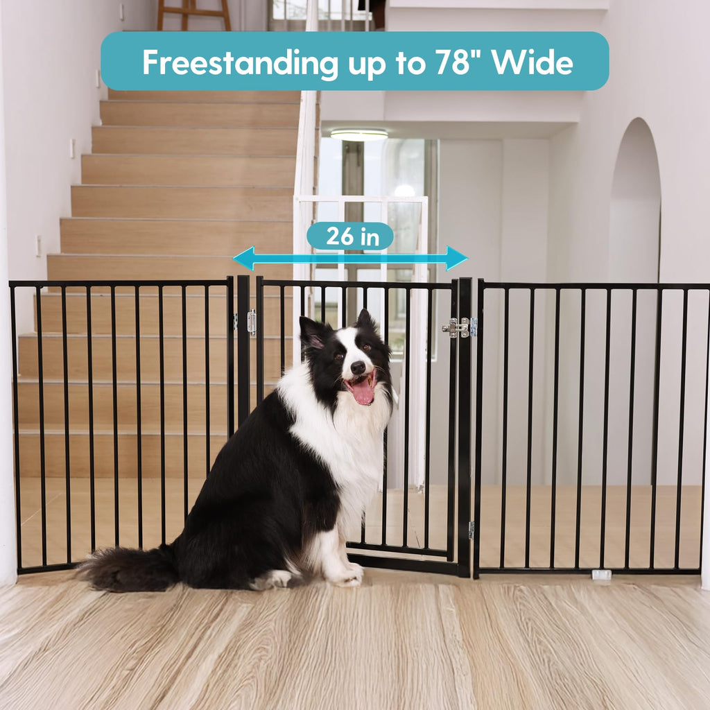No Pawblems Free Standing Dog Gate, 30" Tall Foldable Dog Fence for Indoor, Up to 52 Inch Extra Wide Puppy Gate Extension for Stairs, Hallways, Doorways, Deck, Yard (White, 2 Panels)