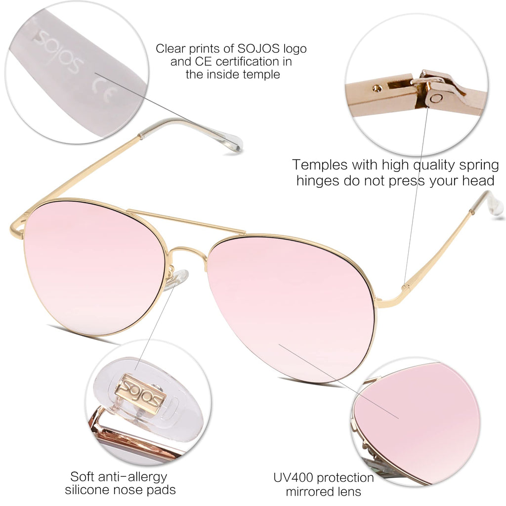 SOJOS Classic Aviator Sunglasses for Women Men Metal Frame Spring Hinges SJ1030