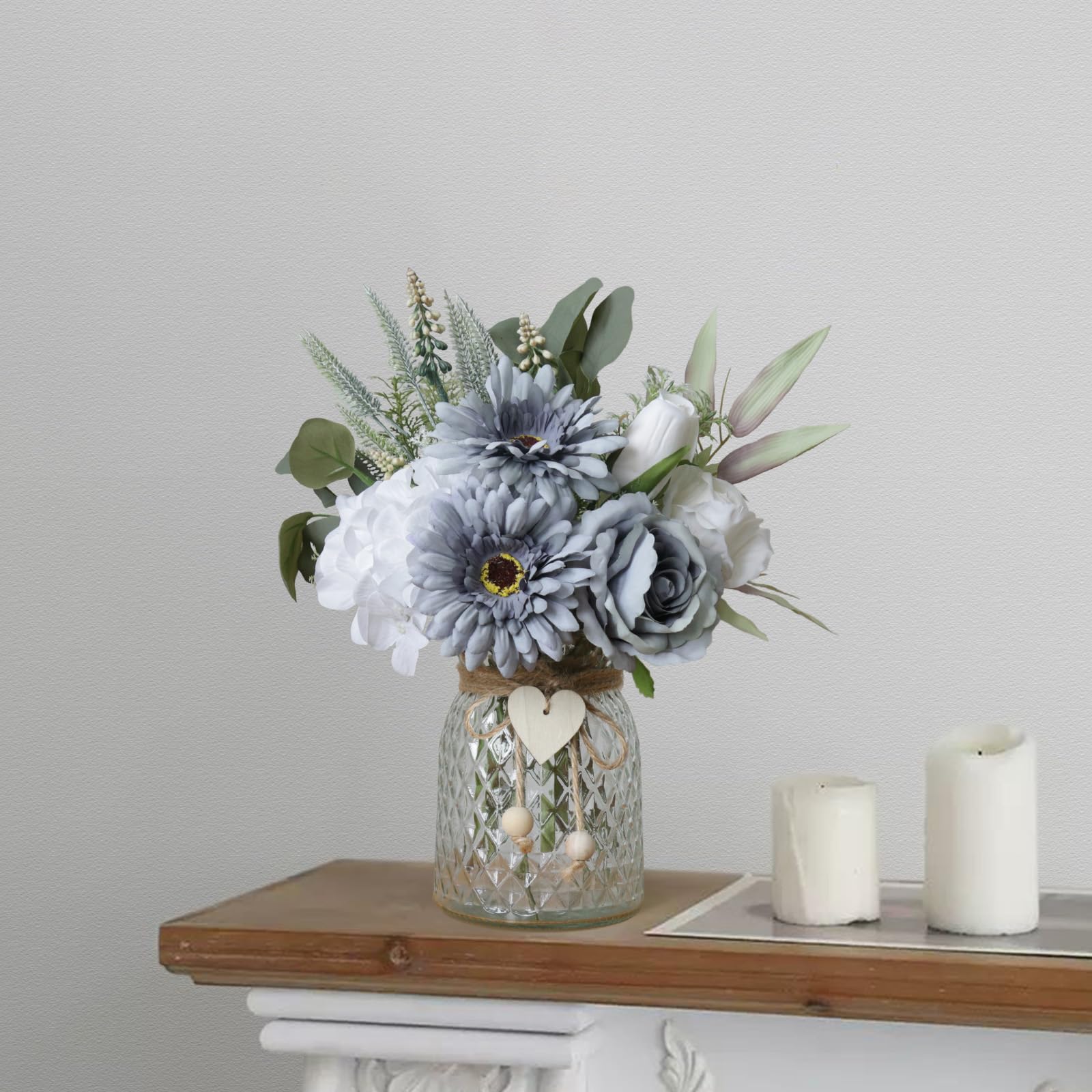 Leftover Fake Flowers in Vase,Faux Flowers in Vase,Table Centerpieces for Dining Room,Flower Centerpieces for Tables,Artificial Flowers,Kitchen Decor,Coffee Table Decor