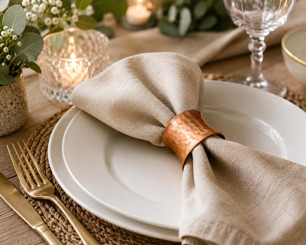 ITOS365 Handmade Round Hammered Antique Napkin Rings Holder for Dinning Table Parties Everyday, Set of 12