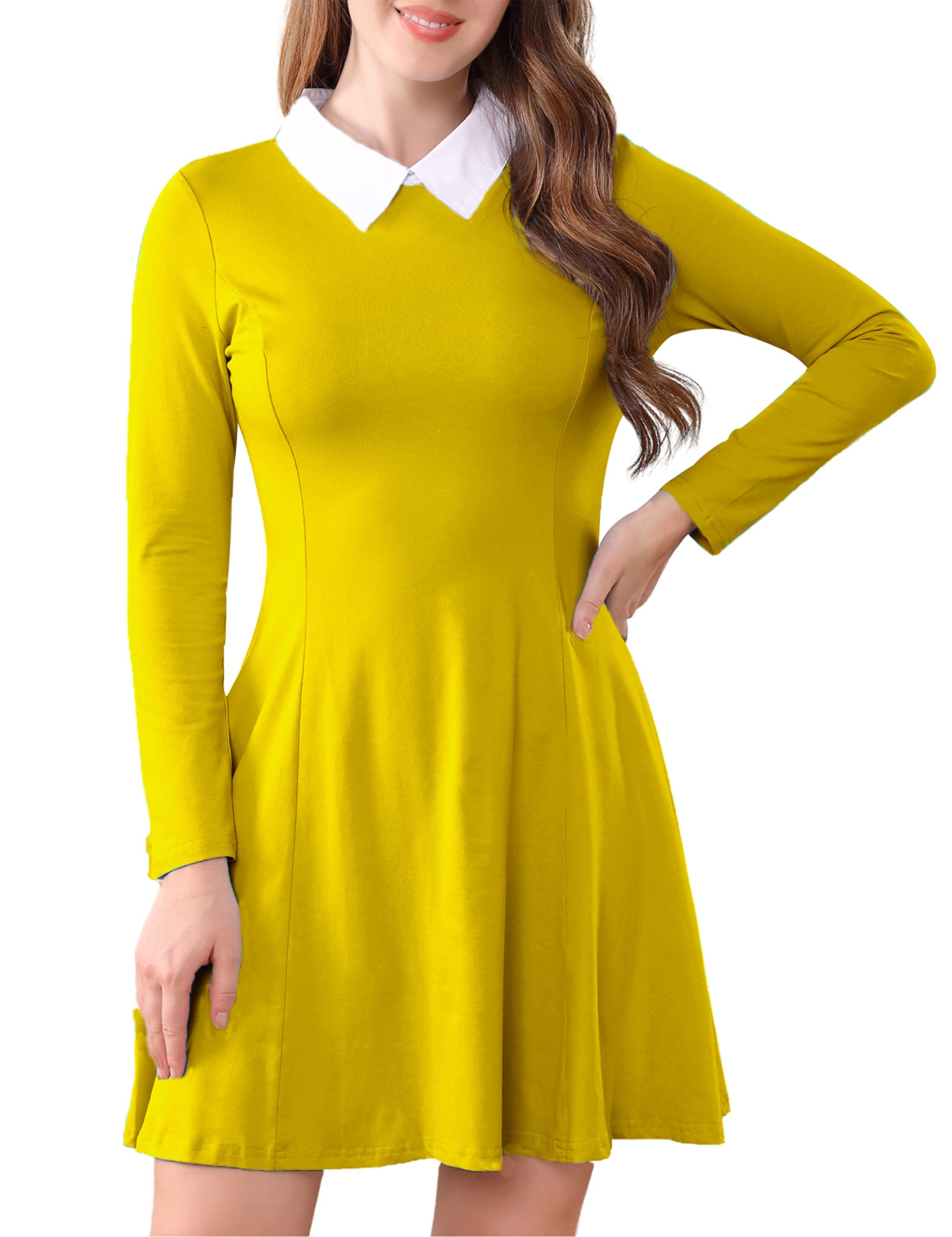 Aphratti Women's Long Sleeve Fall Dresses 2025 Casual Peter Pan Collar A Line Fit and Flare Skater Goth Dress