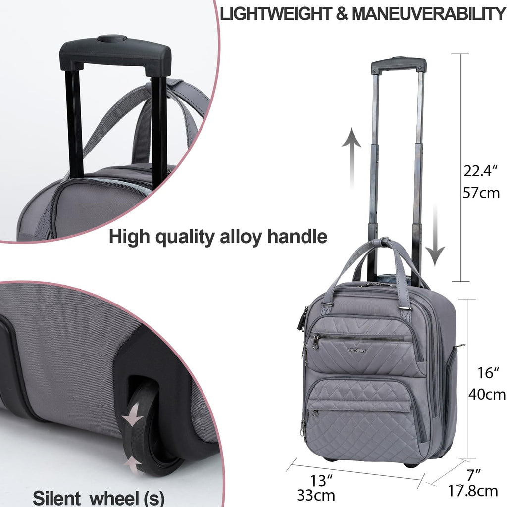 KROSER Carry On Underseat Multi-functional, 16-inch Underseater Lightweight Overnight Suitcase for Women, Army Green