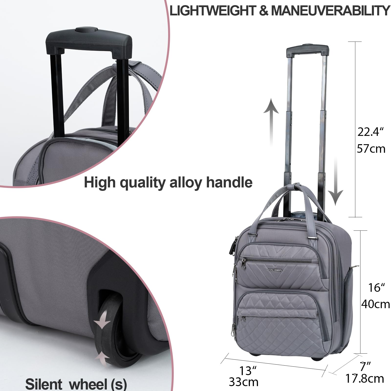 KROSER Carry On Underseat Multi-functional, 16-inch Underseater Lightweight Overnight Suitcase for Women, Army Green