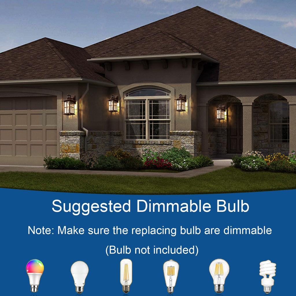 FLEDAVID Motion Sensor Outdoor Wall Light Fixtures Dusk to Dawn Exterior Porch Lantern White Outside Sconce Lighting Rustic Wall Mount Lamp with Water Ripple Glass for House Garage Patio Entryway