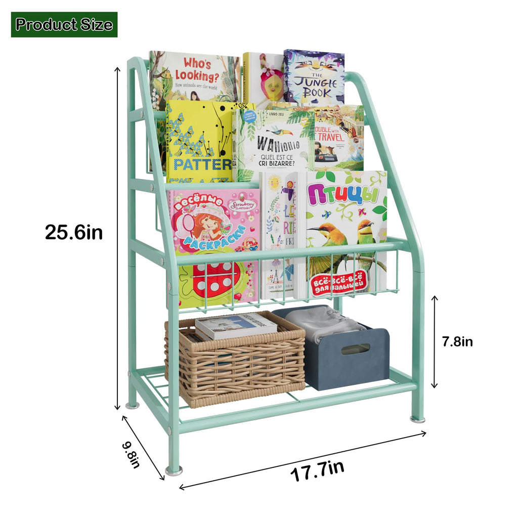 aboxoo Metal Kids Bookshelf Black Large Freestanding for Children Room 32 in Toy Organizer Large Stable Bookcase Bookstore Library Book Unit Storage Kids Bed Living Room