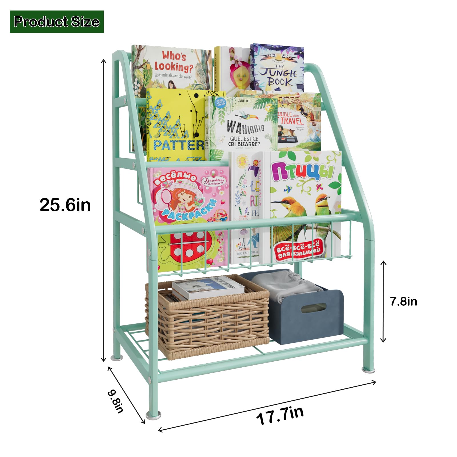 aboxoo Metal Kids Bookshelf Black Large Freestanding for Children Room 32 in Toy Organizer Large Stable Bookcase Bookstore Library Book Unit Storage Kids Bed Living Room