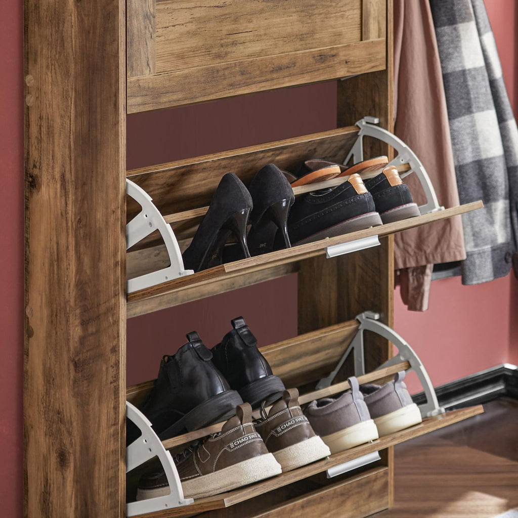 Haotian Shoe Cabinet Storage for Entryway, Narrow Shoe Cabinet with Two Flip Drawers to Save Space, Shoe Rack Cabinet for Front Door Entrance Hallway (Black)