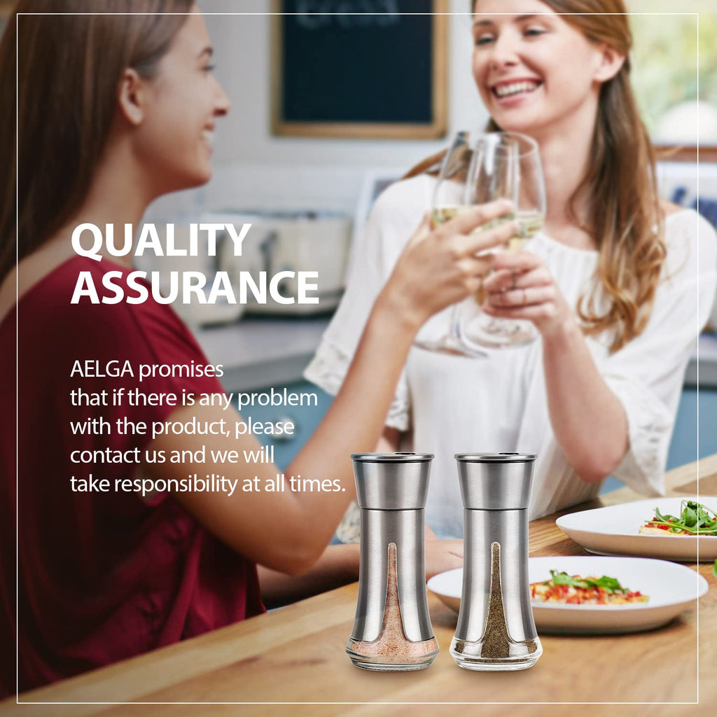 Black Salt and Pepper Shakers by Aelga, Salt Shaker with Adjustable Pour Holes, Black Kitchen Accessories, Decor for Kitchen,Restaurants,Camp,BBQ