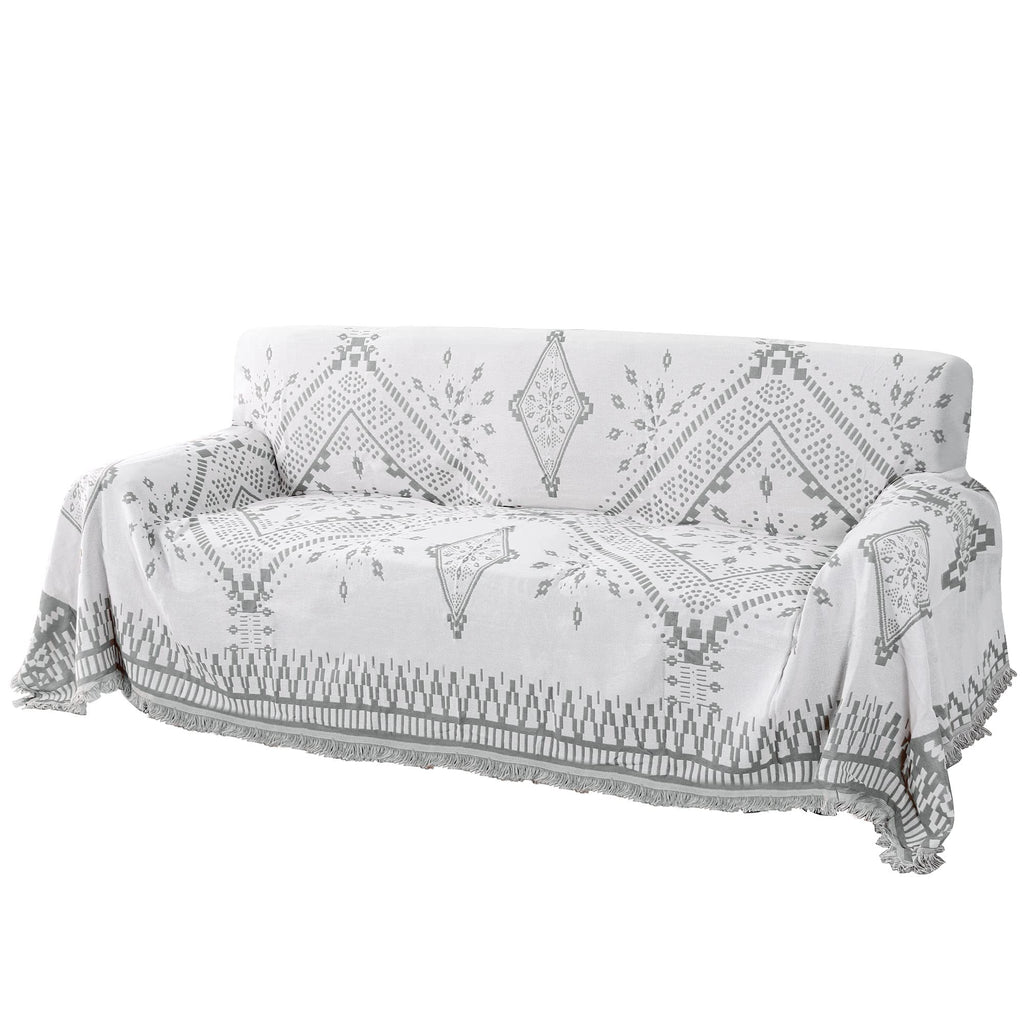 H.VERSAILTEX Cotton Sofa Covers Couch Cover Sofa Slipcover for Most Shape Sofas, Feature Thick Woven Jacquard Seamless with Tassels, Multi-Use Decorative for Couch (Medium: 71" x 91", Green)