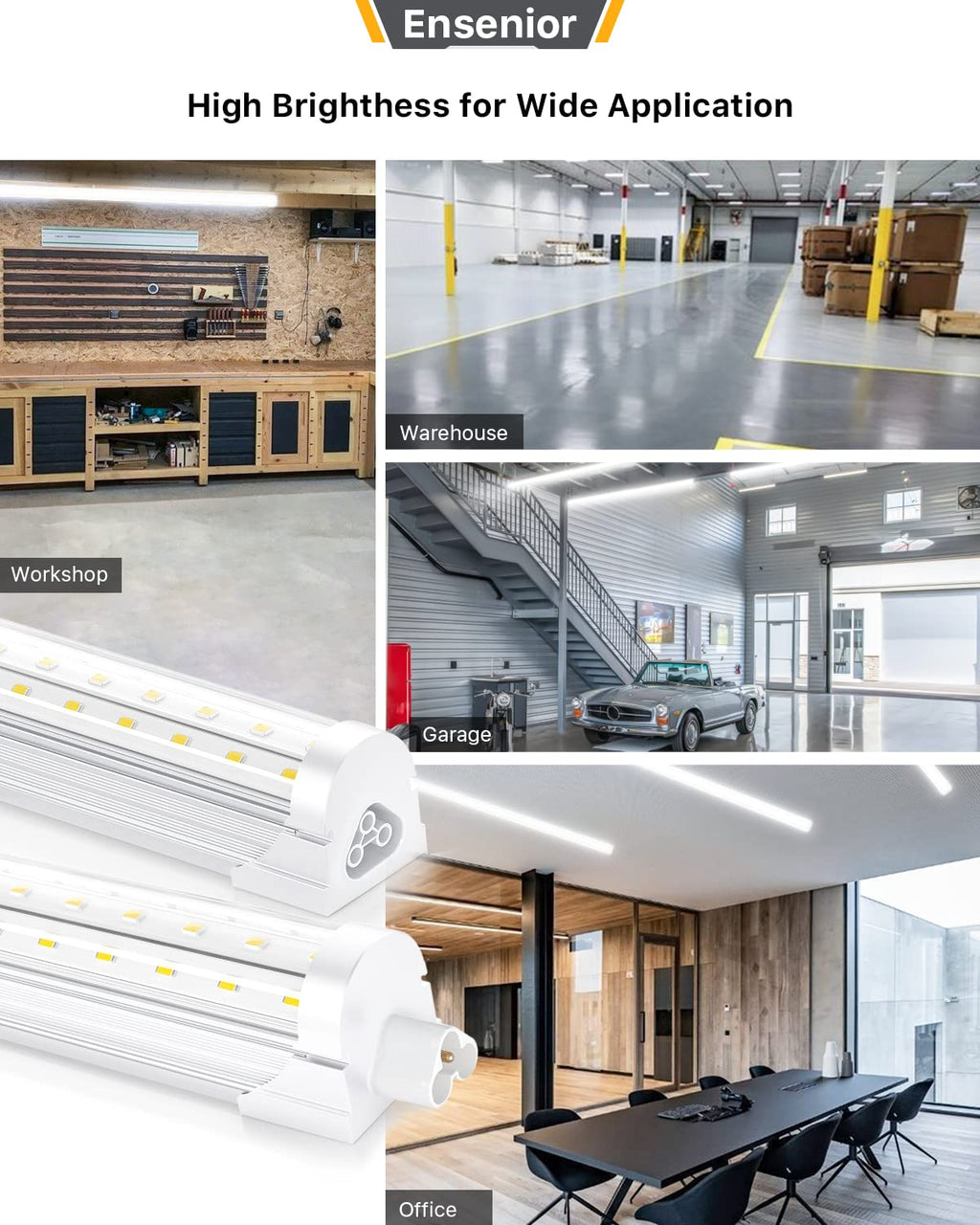 Ensenior 4FT LED Shop Lights - 5000LM 6000K Ultra Bright Daylight, T8 Commercial Bay Lighting, LED Lights for Garage/Shop/Basement, 36W (139 LM/W), Linkable, Plug & Play, ETL & FCC Certified, 4 Pack